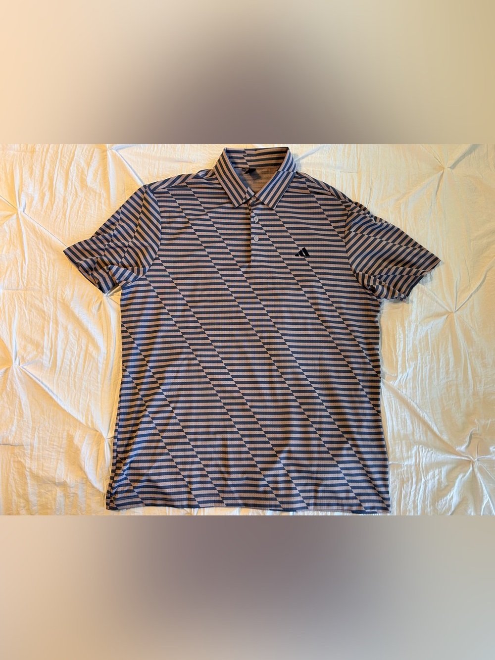 adidas Men's Gray Black Striped Short Sleeve Logo Polo Shirt Size L